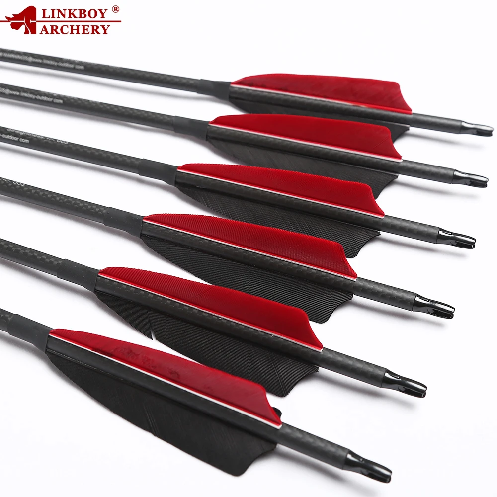 3K Linkboy Archery Pure 100% Carbon Arrows ID6.2mm 32" Sp250-800 4inch Turkey Feather vanes comound Traditional Bow