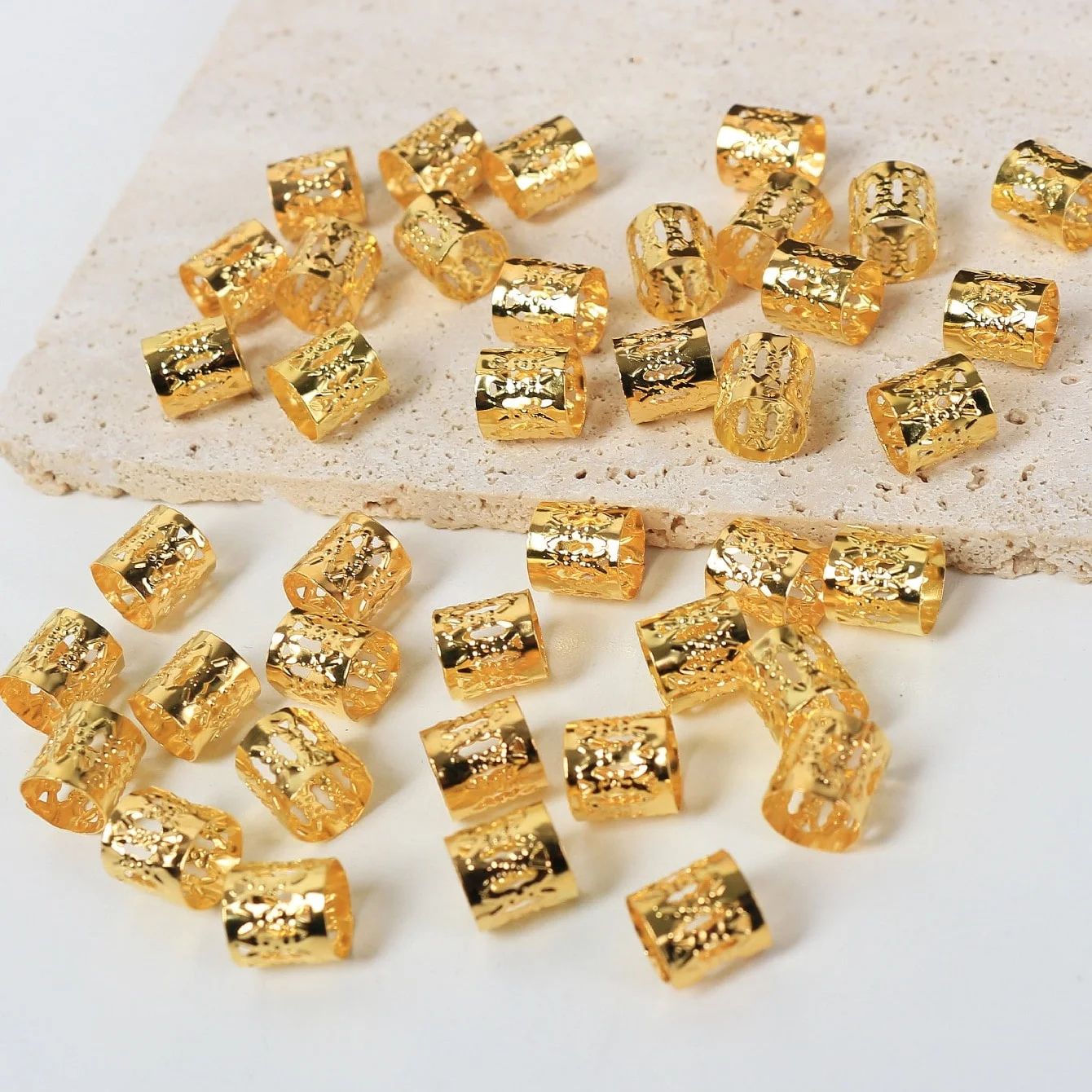 50pcs Metal Hollow Out Hair Ring Accessories,Beads Hair Braid Rings Clips Dread Locks Hair Braiding Metal Cuffs Decoration-2