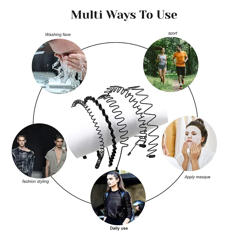 6/1pcs Fashion Metal Hair Band for Men Women Unisex Black Waved Hair Head Hoop Sports Headband Hairband Hair Accessories-5