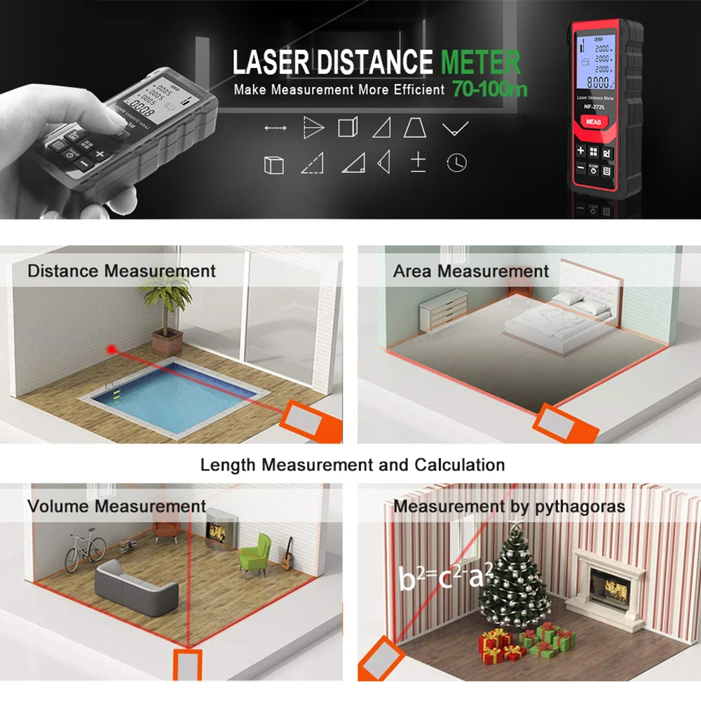 Noyafa NF-271 Laser Distance Meter 40M 80M Rangefinder Tape Range Finder Measure Device Digital Ruler Test Tool-4