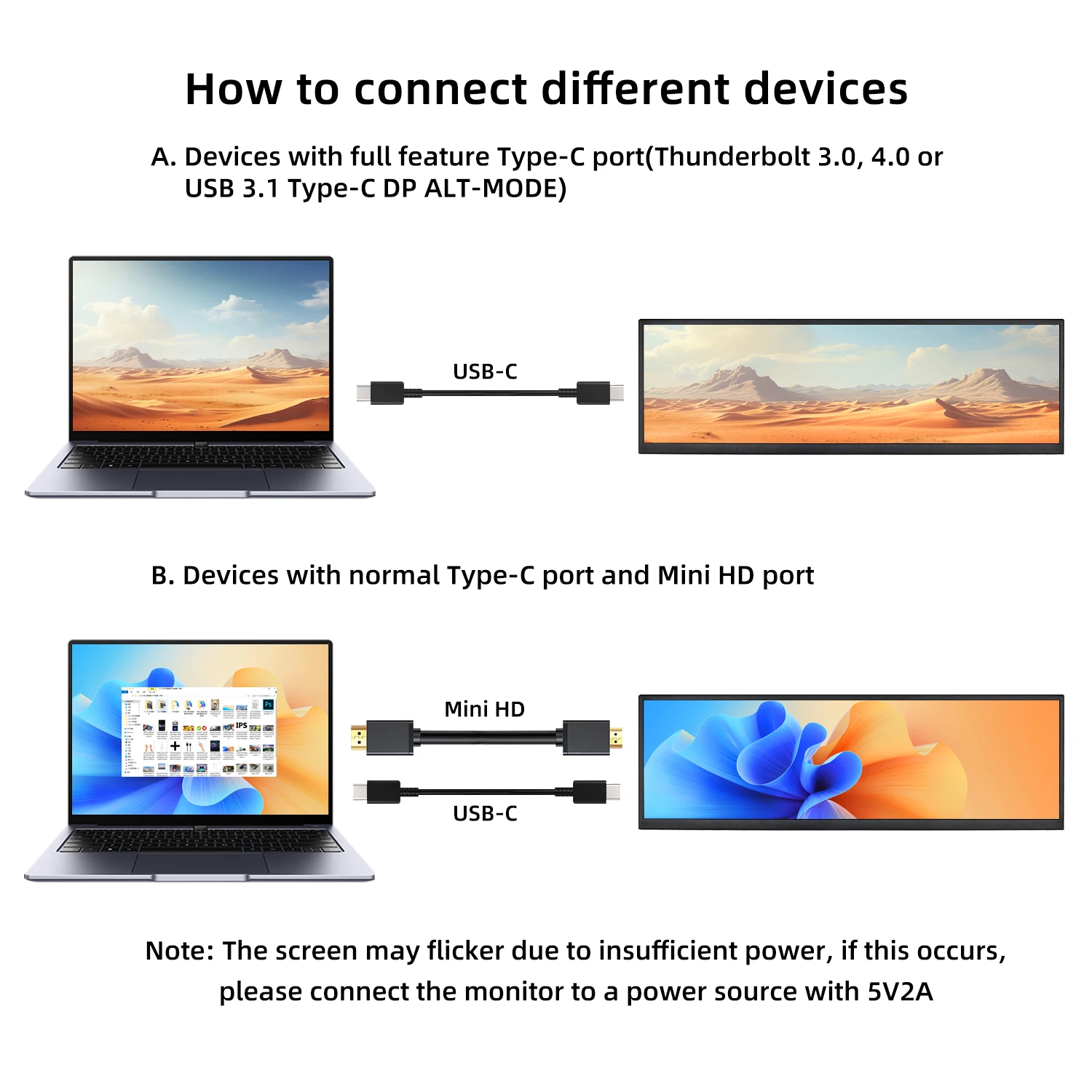 Wisecoco 12.3/14.5 Inch 2K 2560x720 IPS Touch Gaming Portable Monitor HDMI External Secondary Screen Auxiliary Display-3