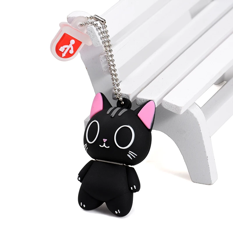 Mini Cartoon USB Flash Drive 128GB with Keychain Cute Black Cat High Speed Pen Drive 64GB Creative USB Stick Gift-4