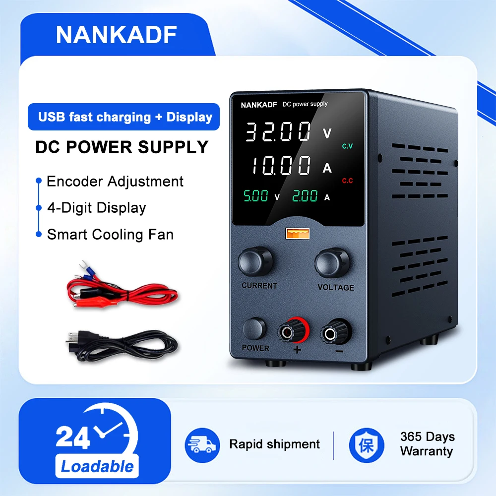 DC lab power supply 30V 10A adjustable power supply with 5V 2A USB charging display regulator, used for telephone maintenance