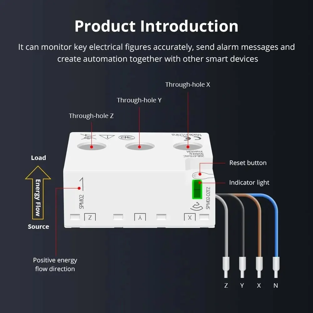 Zemismart Zigbee Smart Energy Meter 3 Phase 4 Wire Power Monitor Sensor Work with Tuya Zigbee2MQTT Home Assistant 208V 415V-6