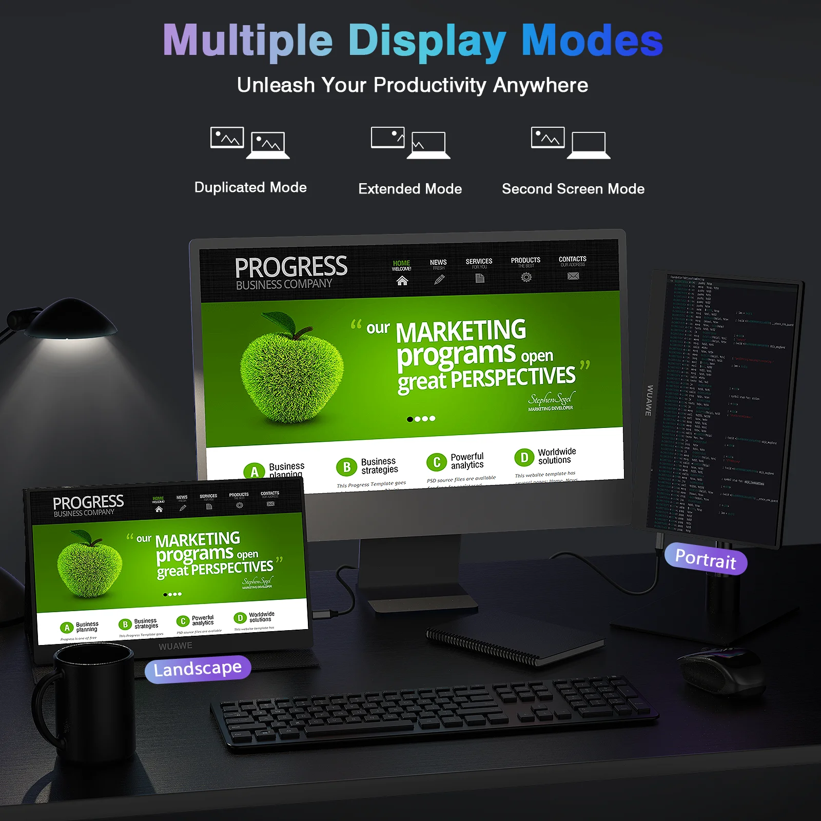 WUAWE 14inch Portable Monitor 1920*1080 USB-C HDMI and Type-C Travel Monitor, External Second Computer Monitor for PC Mac Phone-5