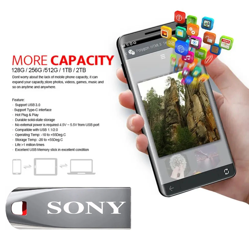 SONY Original Flash Drives 2TB USB 3.0 Mini High Speed Metal Pendrive 1TB Stick Portable Drive Waterproof Memoria Storage U Disk-3