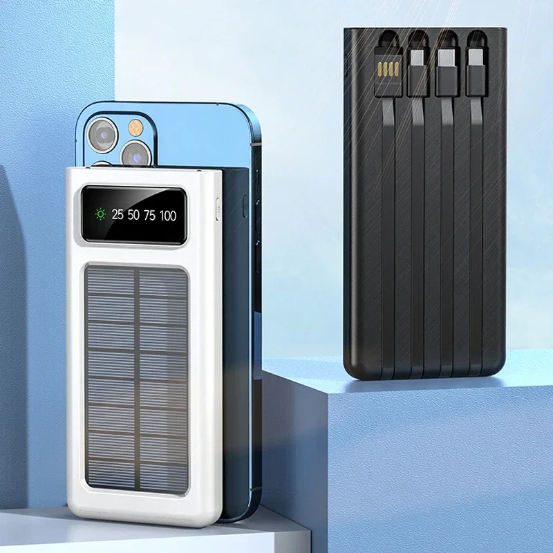 200000mAh Solar Power Bank Large Capacity Super Fast Charging Digital Display 4 Cables External Battery For iphone 16 15 Xiaomi-2
