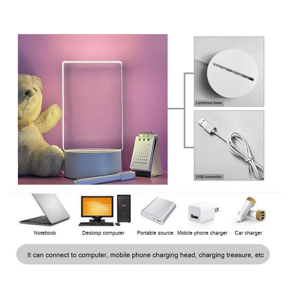 Transparent Luminous LED Night Lights USB Luminous Acrylic Night Light Erasable Write Message Board Calendar Desktop Ornaments-5