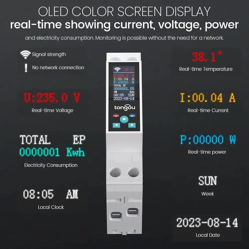 1P 50A Tuya WIFI Smart Switch Circuit Breaker LED Energy Meter KWh Power Metering Timer Relay Remote Control Smart Life APP-5