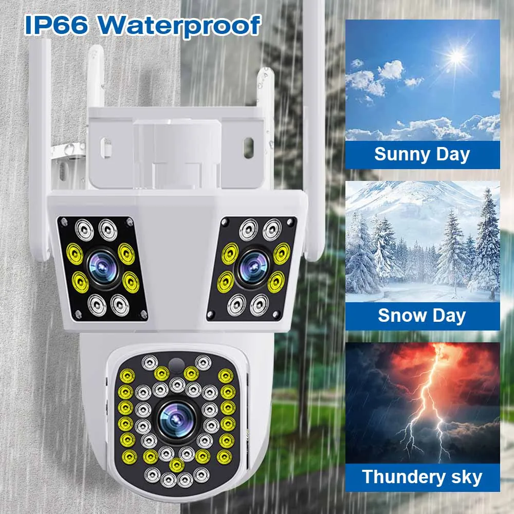 6K 12MP WiFi Outdoor Camera 8X Zoom Three Len Ai Motion Tracking PTZ 4K Video Camera Security Protection Waterproof Surveillance-3
