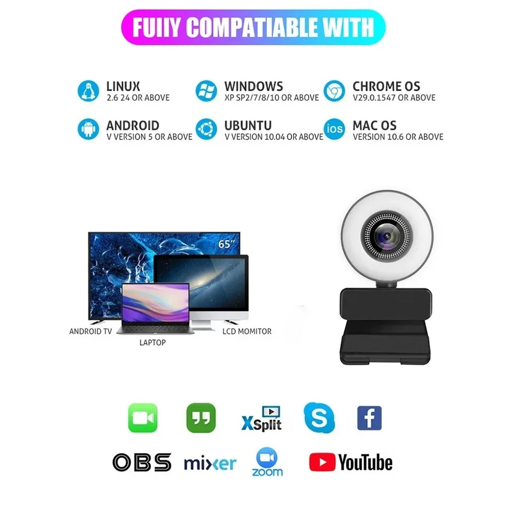 4K 2K 1080P Webcam Light Control Full HD 8MP Webcam PC Laptop Auto Focus Live Streaming Flexible with Microphone Live Broadcast-5