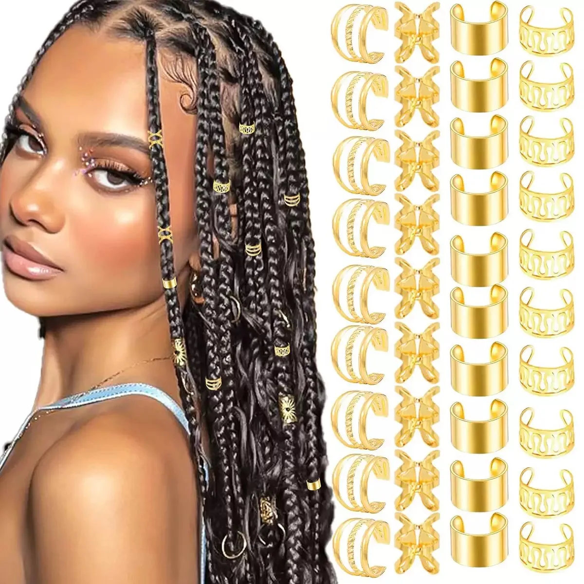 40PCS Hair Jewelry for Braids  Hair Cuffs Multi Style Rings Adjustable Hair Beads for Braid Loc Dreadlock Accessories-2