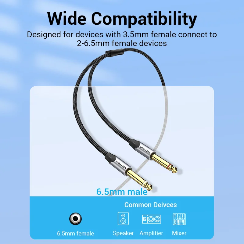 Vention 3.5mm to Double 6.5mm TRS Cable AUX Adapter Audio Cable 6.5 Jack to Stereo 3.5 Jack for Mixer Amplifier 6.35mm Adapter-3