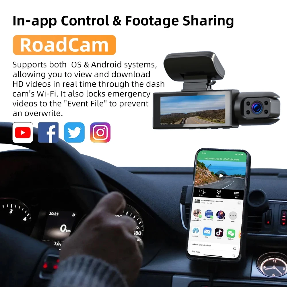 1080P WIFI Dual camera Dash Cam for cars,Front And Inside,car camera with IR Night Vision,Loop Recording,wide angle Car DVR Came-3