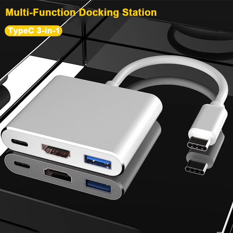 3 in 1 Usb Hub USB C to HDMI-compatible Splitter HUB Type-c to HDMI-compatible USB3.0 Docking Station For Macbook Air Converter