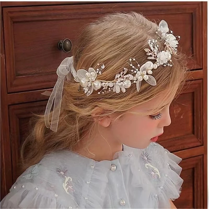 1pc Sweet Girl Pearl Hair Accessory Romantic Flower Wreath Children's Gift Girl Kawaii Jewelry Fashion Headband Hair Accessory-3