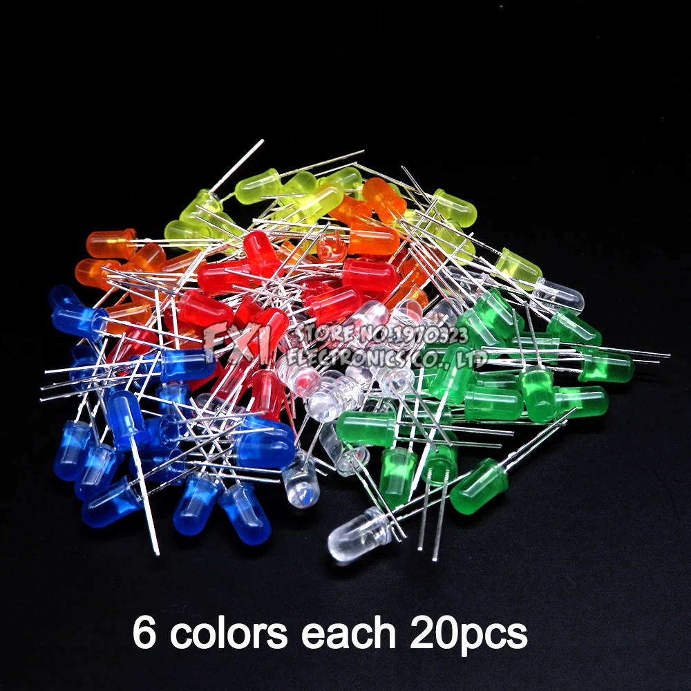 100PCS F5 LED Diode 5MM Assorted Kit White Green Red Blue Yellow Orange Pink Purple Warm White DIY kit Light Emitting Diode bxv-3