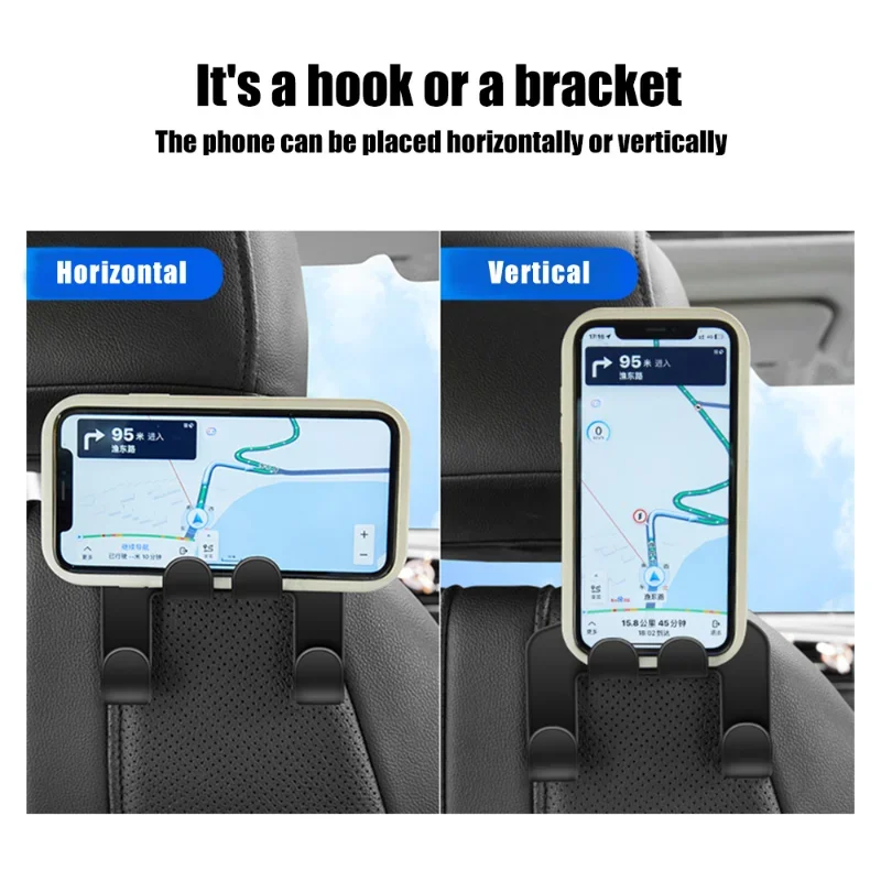 Double Head Phone Hanger 1/2pcs Multifunctional Car Seat Back HookHeadrest Hanging Bag Storage Hanger Car Interior Accessories-4