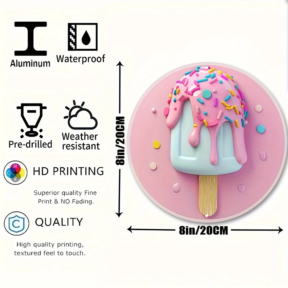 Retro-style 8X8-inch aluminum ice cream cone signage - weatherproof and easy to hang, suitable for dorms and gifts-4