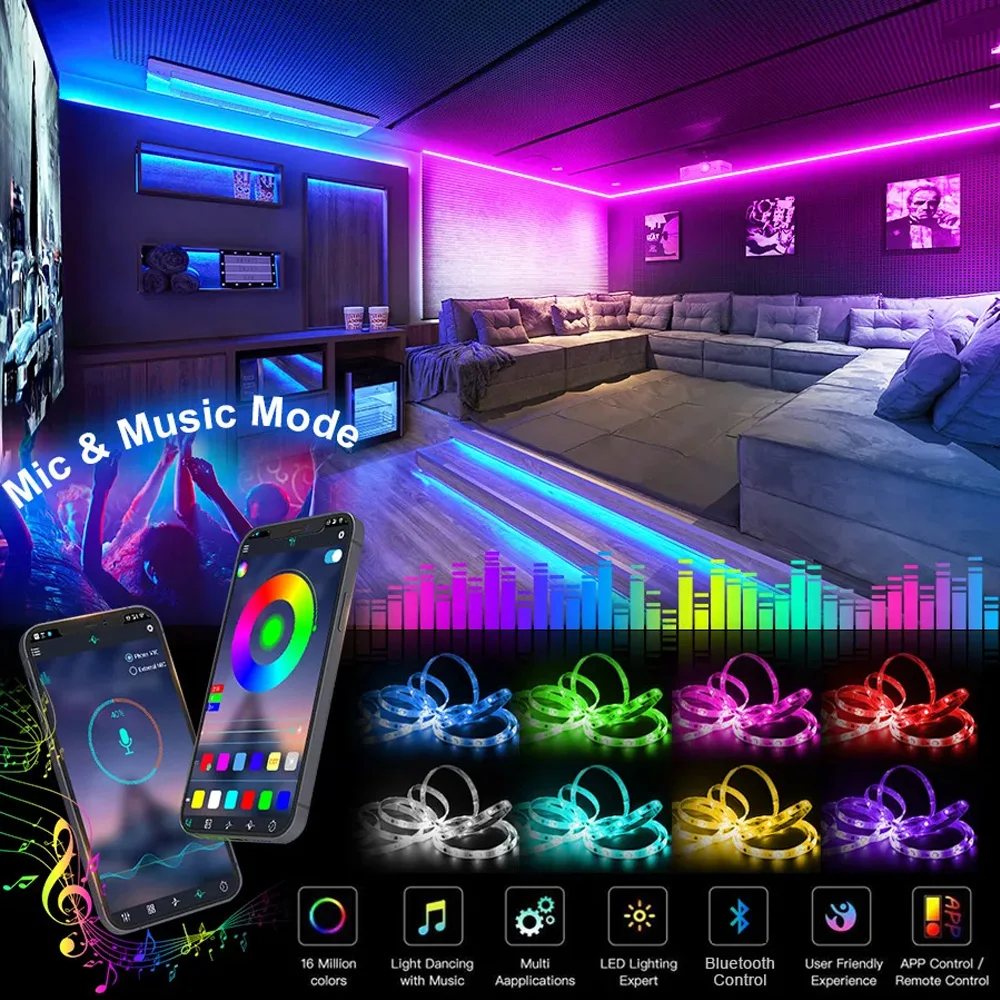 Color RGB 5050 LED Strip Bluetooth Tape Decor for Room LED 10m 15m 20m 30m PC TV backlight Neon LED Lighting Cветодиодная лента-4