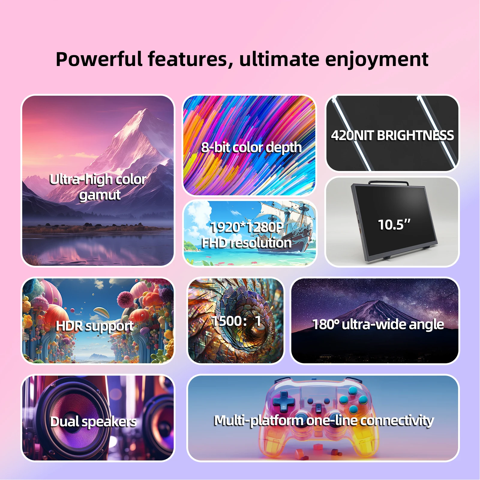 ZSUS 10.5-Inch Portable Monitor 1280P 100%sRGB 15:10 Low Blue Light For XBox PS4 / 5 Switch Cell Phone PC Loptop Extension-2