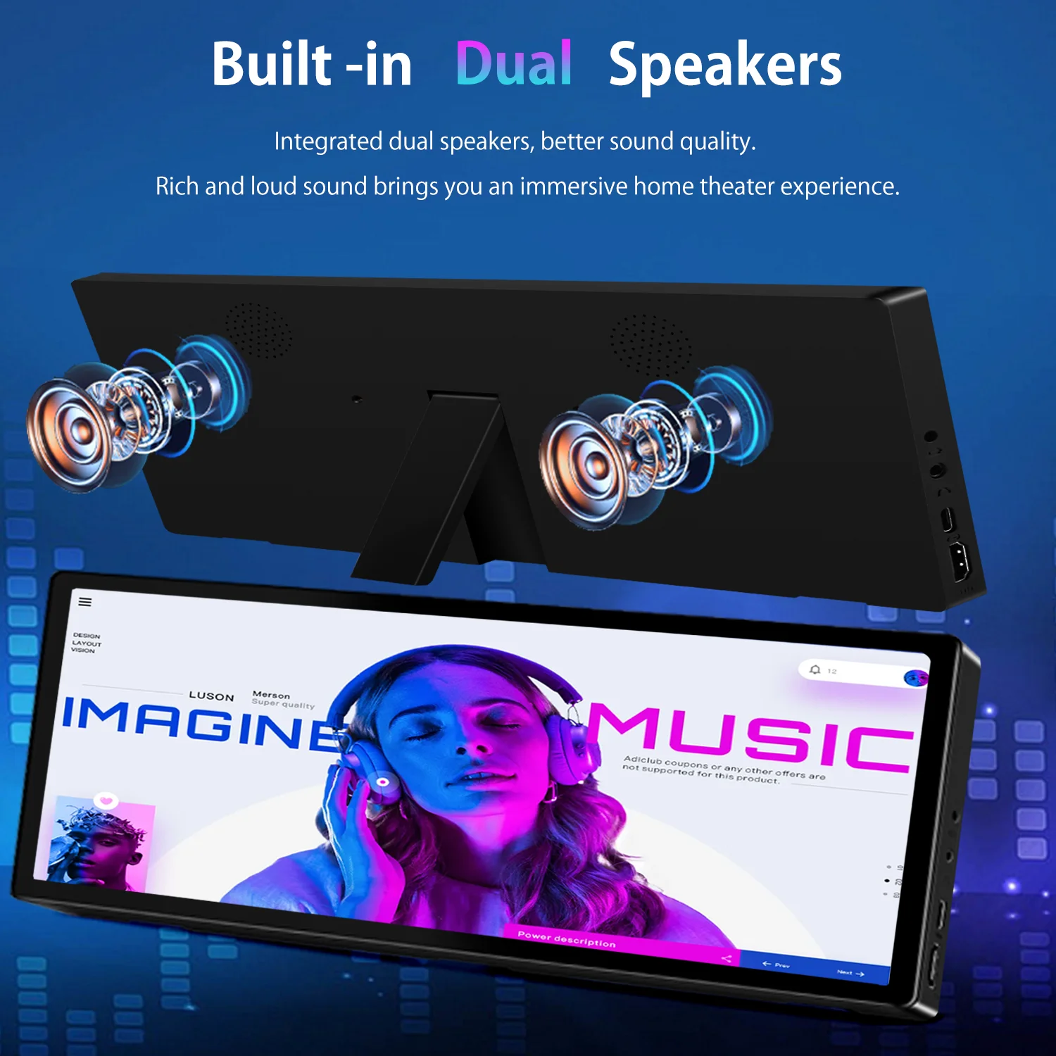 10.3 inch TouchScreen Monitor HDMI & Type C 1920x720 IPS Display LCD Bar Computer Temp Display Widescreen-2