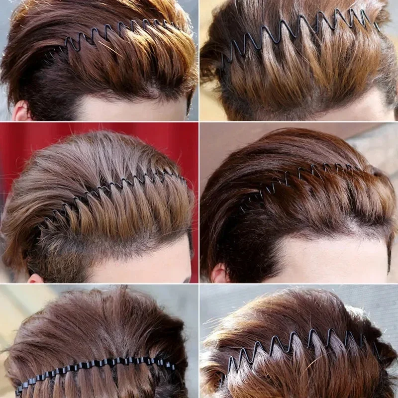 6/1pcs Fashion Metal Hair Band for Men Women Unisex Black Waved Hair Head Hoop Sports Headband Hairband Hair Accessories-6