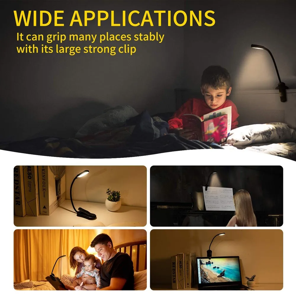 7 LED Book Light USB Rechargeable Reading Light 3-Level Warm Cool White Daylight Portable Flexible Easy Clip Night Reading Lamp-5