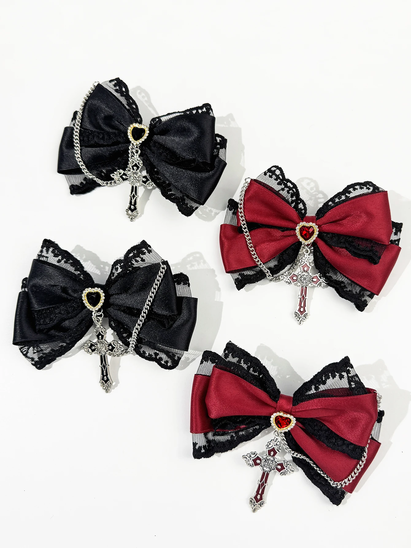 2pcs Ladies' Dark Lolita Gothic Cross Bow Hair Clip Exquisite Line up Hair Accessories Hair Clip-2