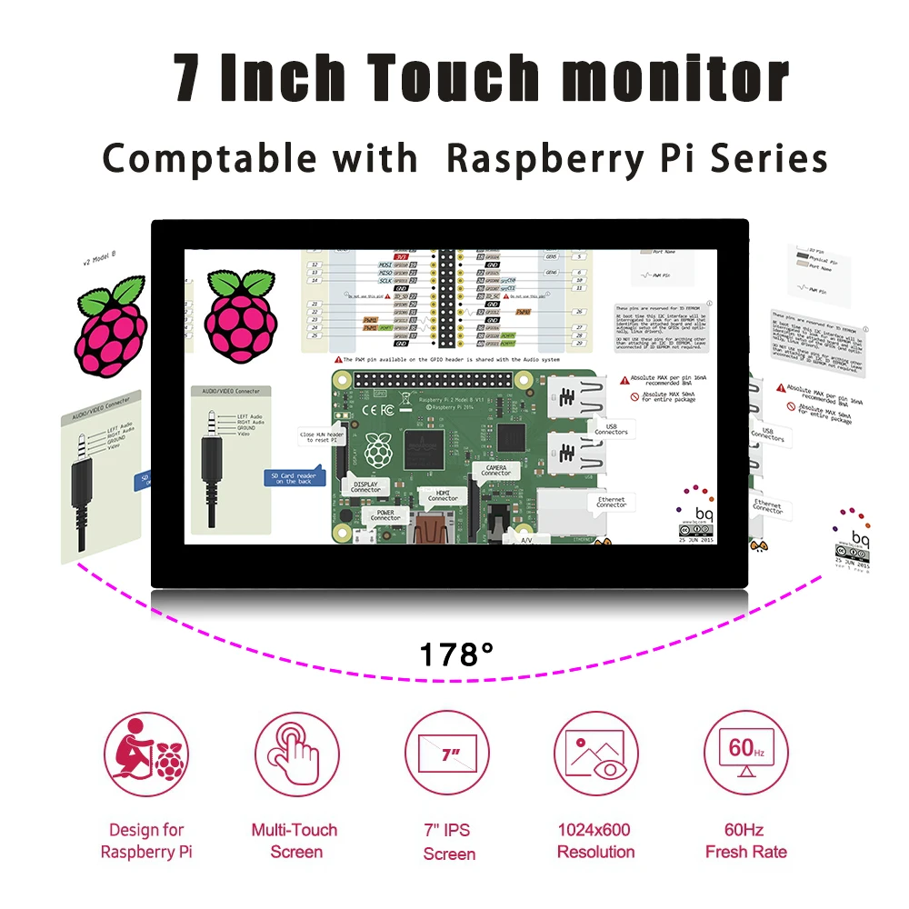 8/7-inch Touchscreen Portable Monitor 1024x600 60Hz Display HDMI-compatible PC Gamer Laptop-4