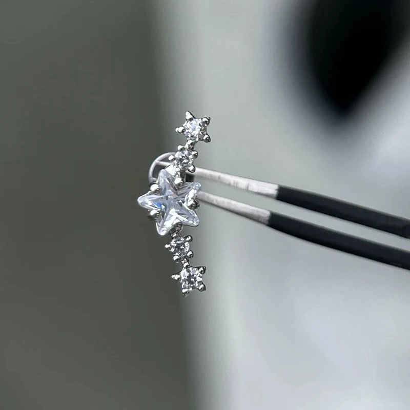 1pcs Quality Shiny Zircon Arc Shaped Cochlear Ear Bone Nail 316L Stainless Steel Earring for Women Waterproof Hypoallergenic-5
