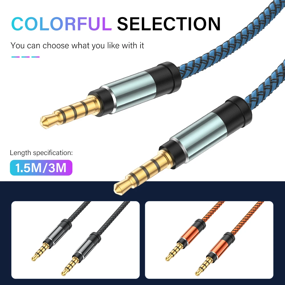 Gold Plated 3.5mm To 3.5 mm TRRS 4 Pole Aux Cable For Phone Headset Microphone Car Music HIFI Stereo Sound Audio Connector 3M-6