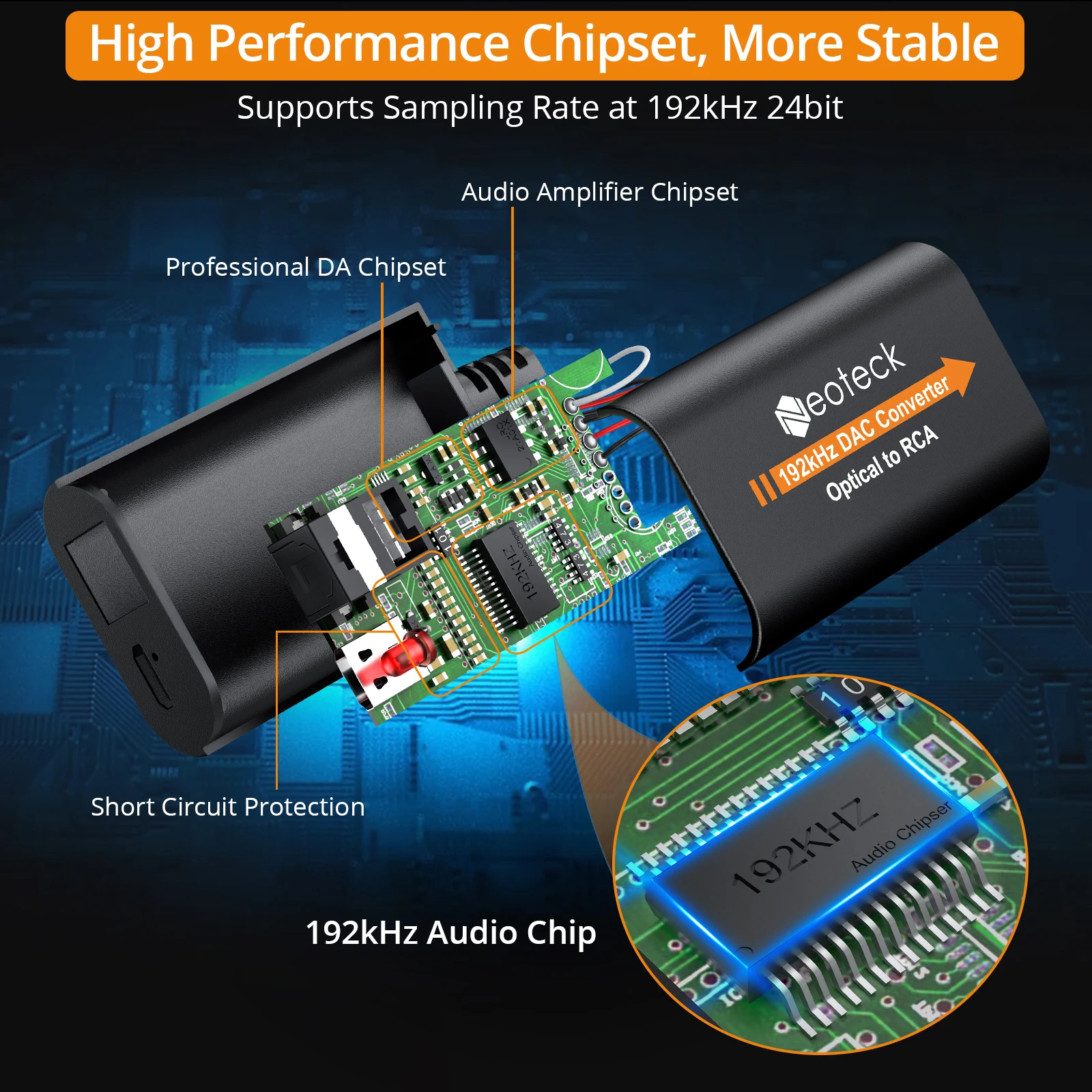 Neoteck 192kHz DAC SPDIF To RCA Digital To Analog Audio Converter Optical Toslink To RCA Audio Adapter Built-in Audio Amp Chip-2