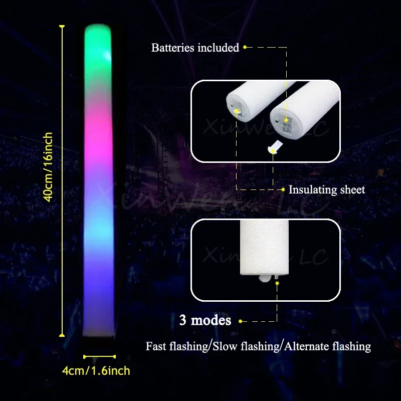 30/40/60/100/120Pcs RGB LED Glow Foam Stick Bulk Colorful LED Glow Sticks  Cheer Tube Dark Light Birthday Wedding Party Supplies-5