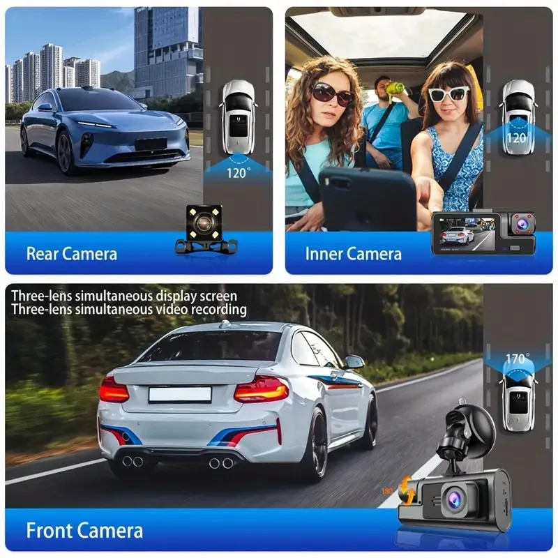 3Camera Dash Cam For Car Camera 1080P Video Recorder WIFI Car DVR 2lens Front Rear View Camera Night Vision Car Accessories-2