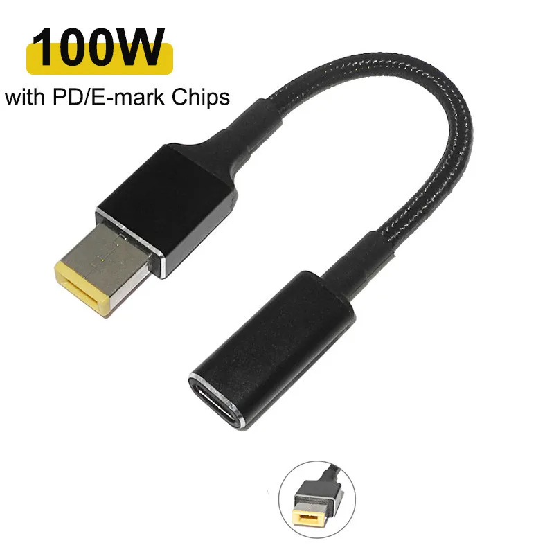 100W USB Type C Female to Square Plug Converter USB-C Fast Charging Cable Laptop Dc Power Adapter Connector for Lenovo Thinkpad-5