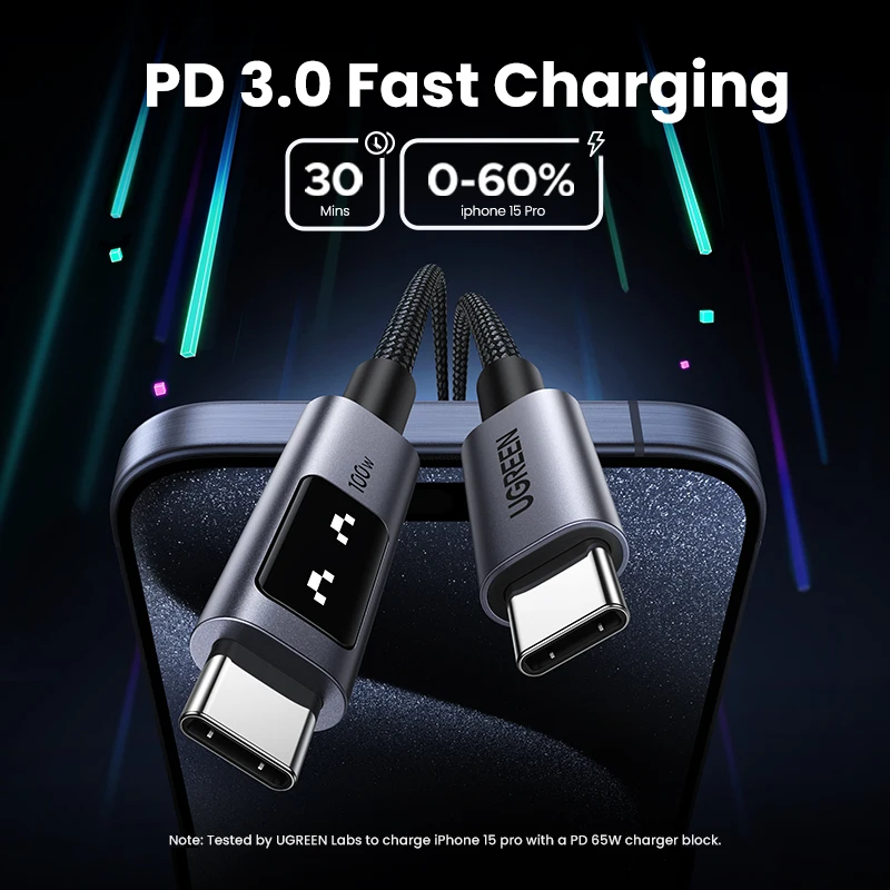 UGREEN UNO PD100W Fast Charge USB C Cable for iPhone 16 15 Type C to Type C Data Cord for Samsung Xiaomi Fast Chaging Cables-3