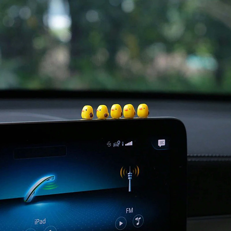 5PC Car interior decoration accessories, cute female cartoon figurines, rear mirror, air outlet, mini yellow chicken-3