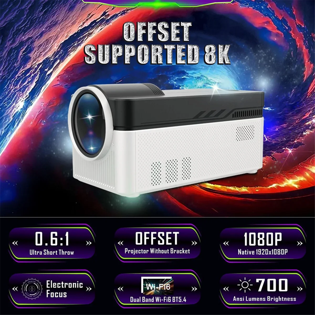 8K Home Theater Projector Ultra Short Throw 1080P Allwinner H716 with Voice Control & Auto Offset US Power-2