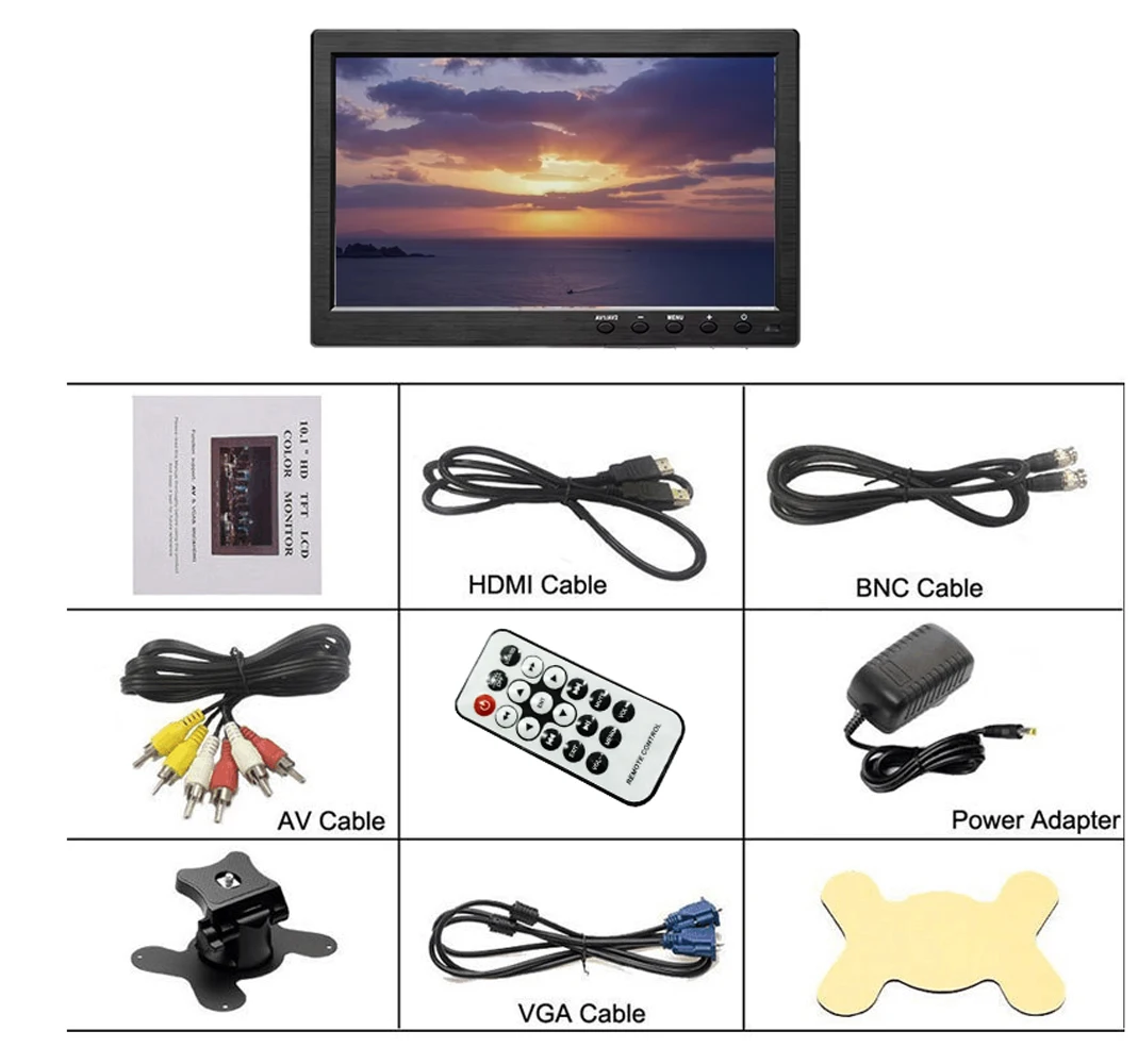Podofo 10.1 Portable Monitor Mini TV Computer LCD HD Screen Video Input Security Car Monitor VGA HDMI AVI Pi System-6