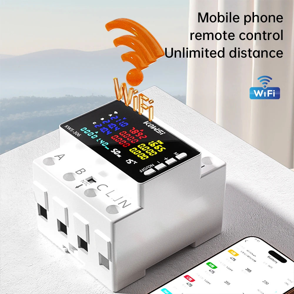 AC 85-290V 80A Tuya WIFI Smart Circuit Breaker Three Phase 4-Wire Rail Voltage Meter KWH Power Energy Meter APP Remote Control-3