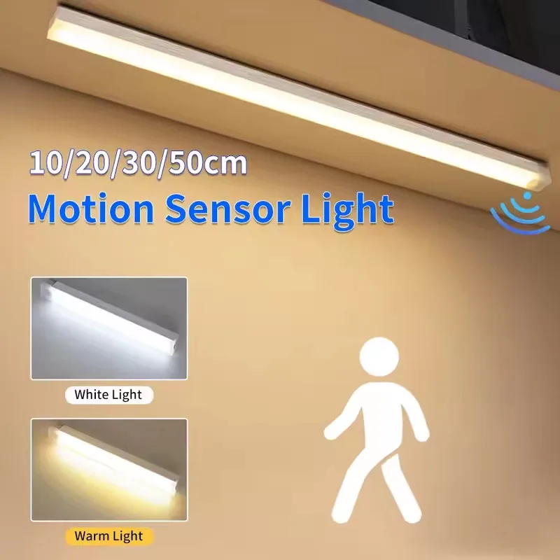 LED Motion Sensor Bar Light Rechargeable Induction Night Light Portable Cordless Magnetic Cabinet Lamp for Kitchen Room Bedside-2