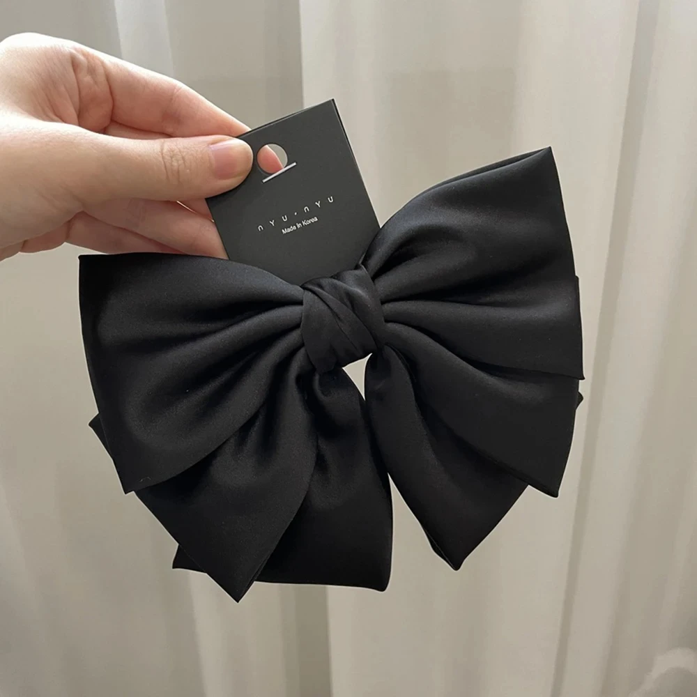 Female Satin Bow Hairpin Ponytail Clip Two-layer Bowknot Ribbon Spring Clip Temperament Accessories Korean Fashion Elegant-3