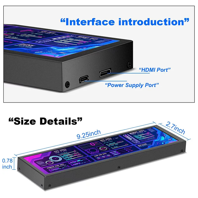8.8 inch HDMI Touch Long Wide Monitor With Case PC Temperature Display PC Sensor Panel Display Small Extender Monitor-5