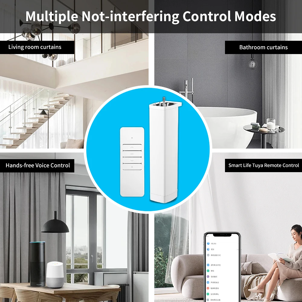 Tuya Smart Wifi/Zigbee Electric Curtain Shutter Motor with RF Remote APP Voice Control for Alexa Google Assistant SmartThings-5