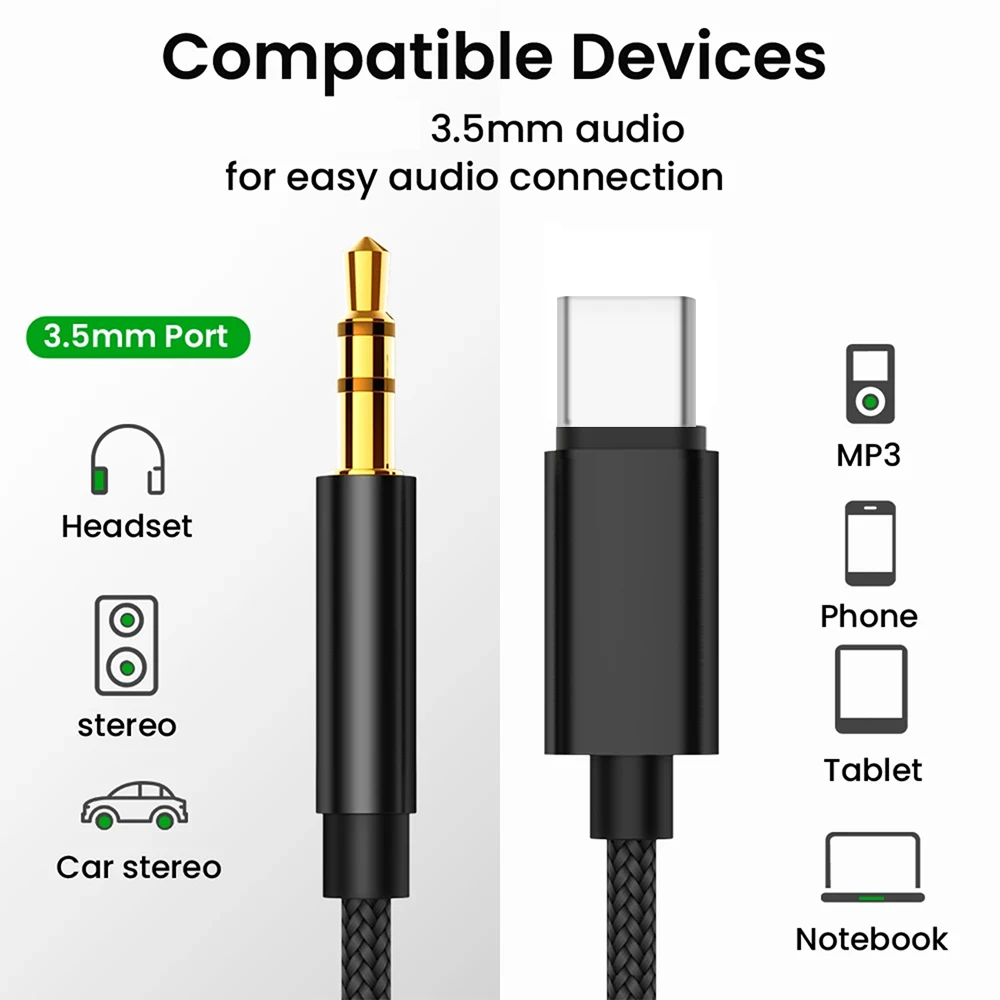 USB Type C to 3.5 MM Jack AUX Cable DAC Type-C Audio Kabel for Car Speaker Headphone Tipo C Auxiliary Adapter Cabo 0.5M 1M 1.5M-2