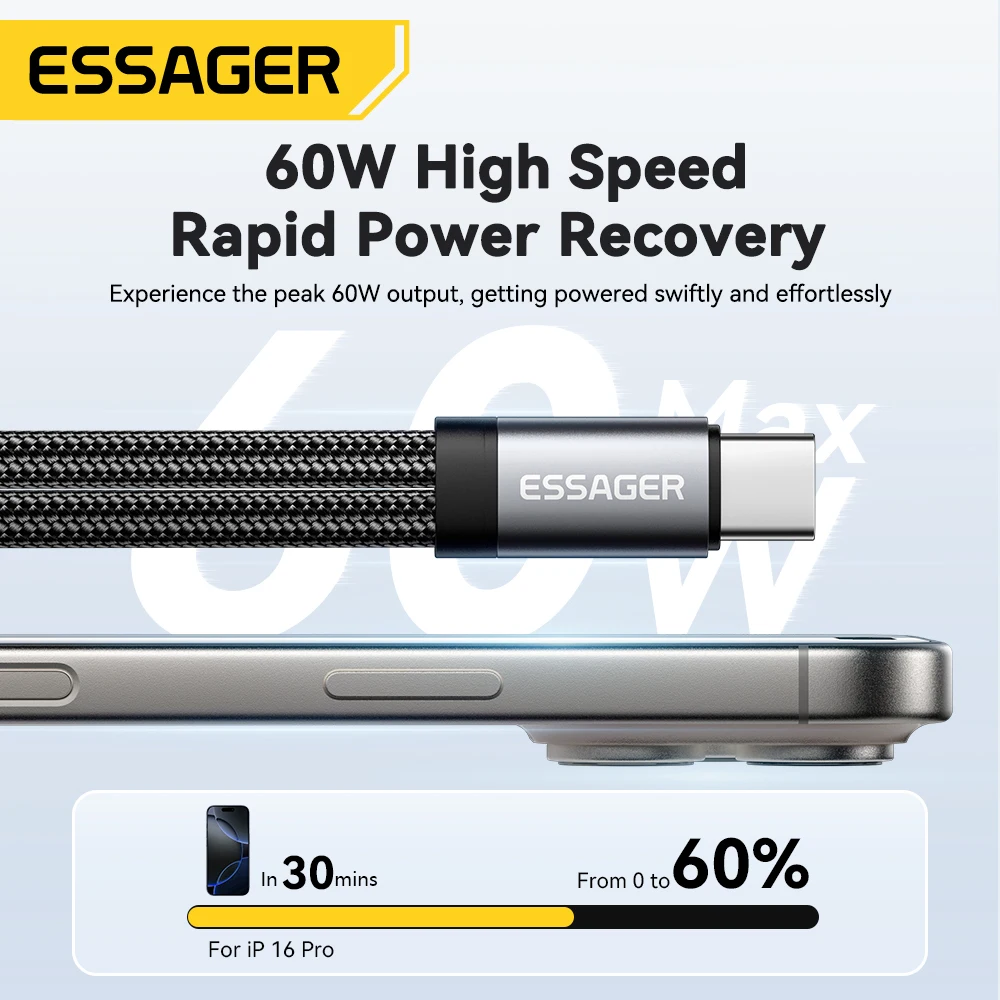Essager 2 in 1 Type C to 3.5mm AUX Cable Headphone Adapter PD 60W Fast Charging for iPhone 16 15  Samsung Xiaomi 14 13 Tablet PC-3