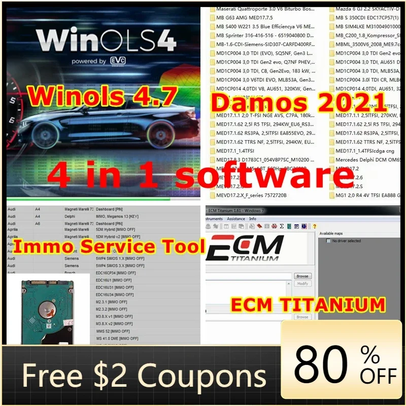 2025 HOT Selling WinOLS 4.7 With Plugins +2021 Damos +ECM TITANIUM+ immo service tool v1.2 All Data Auto Repair Software