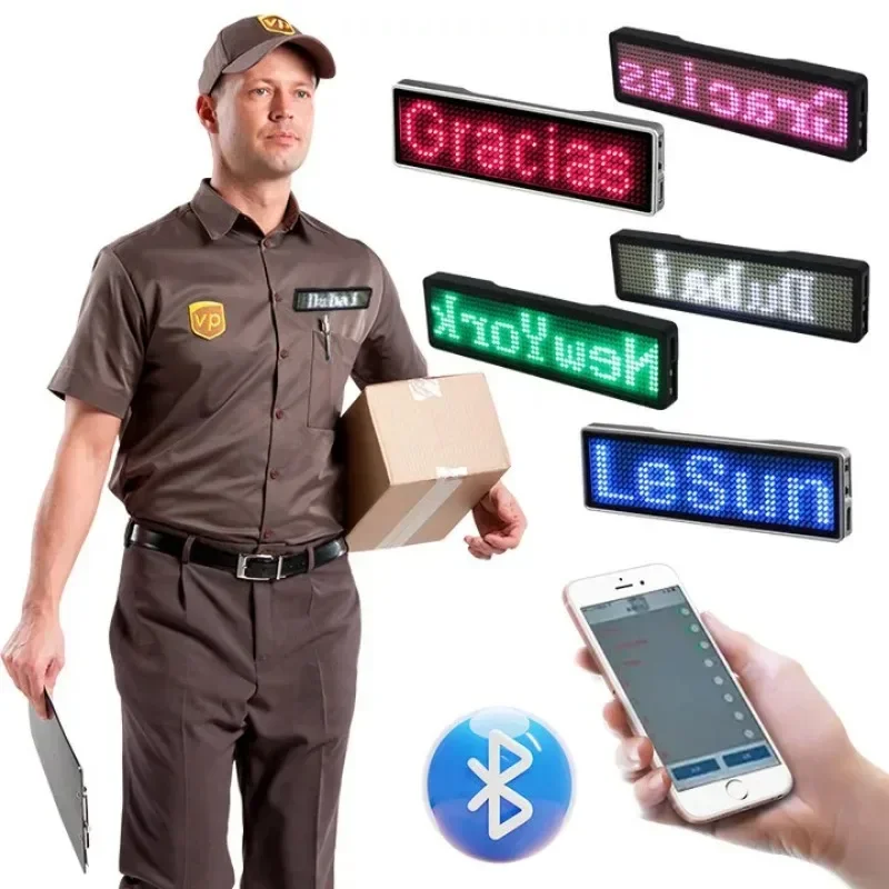 Rechargeable Bluetooth Digital LED Badge Insignia DIY Programmable Scrolling Message Board Mini LED Display LED Name Tag-4