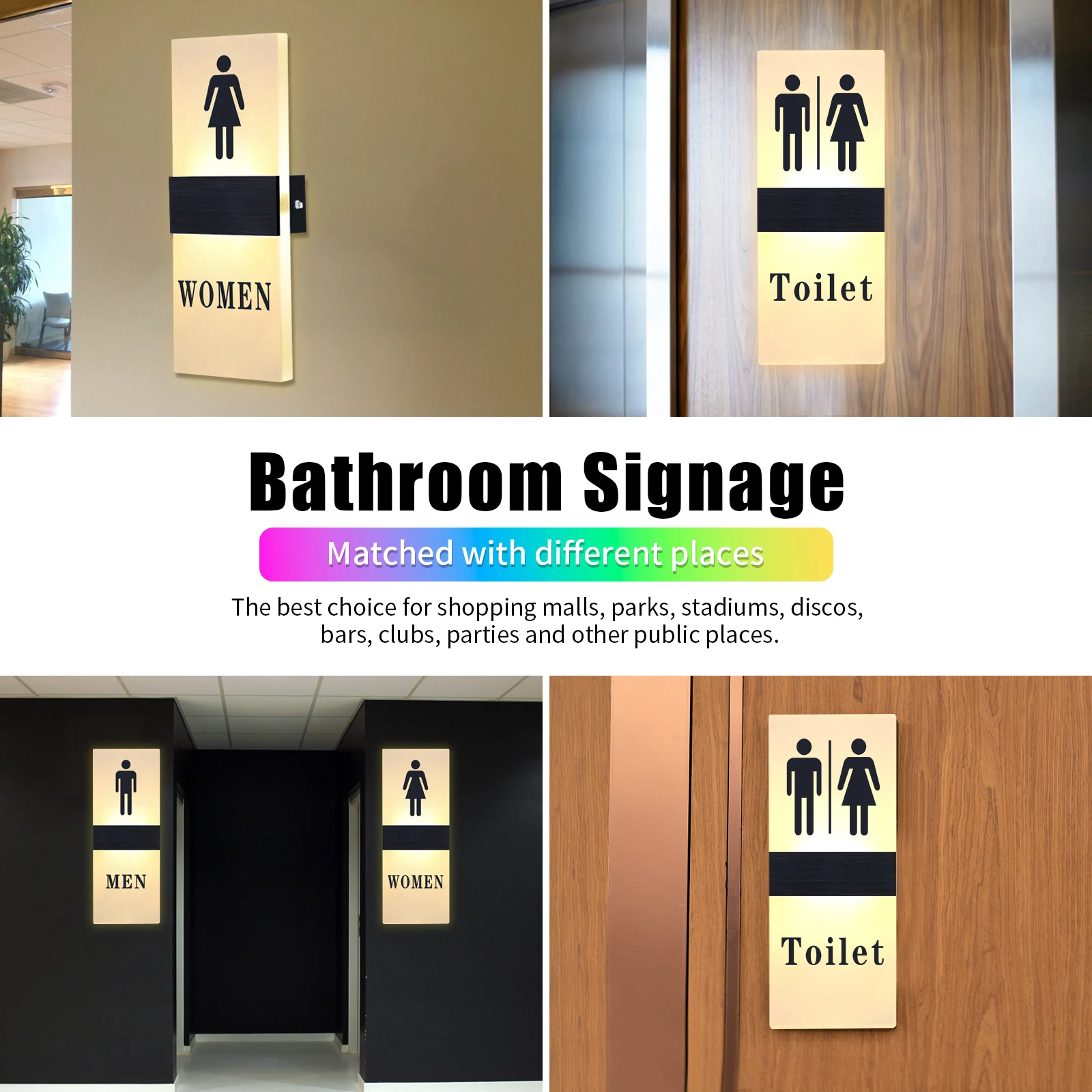 LED Toilet Door Sign for Restrooms, Bathroom Entrance Display, 29x11cm Acrylic Custom Wc Signage, Drop Shipping-2